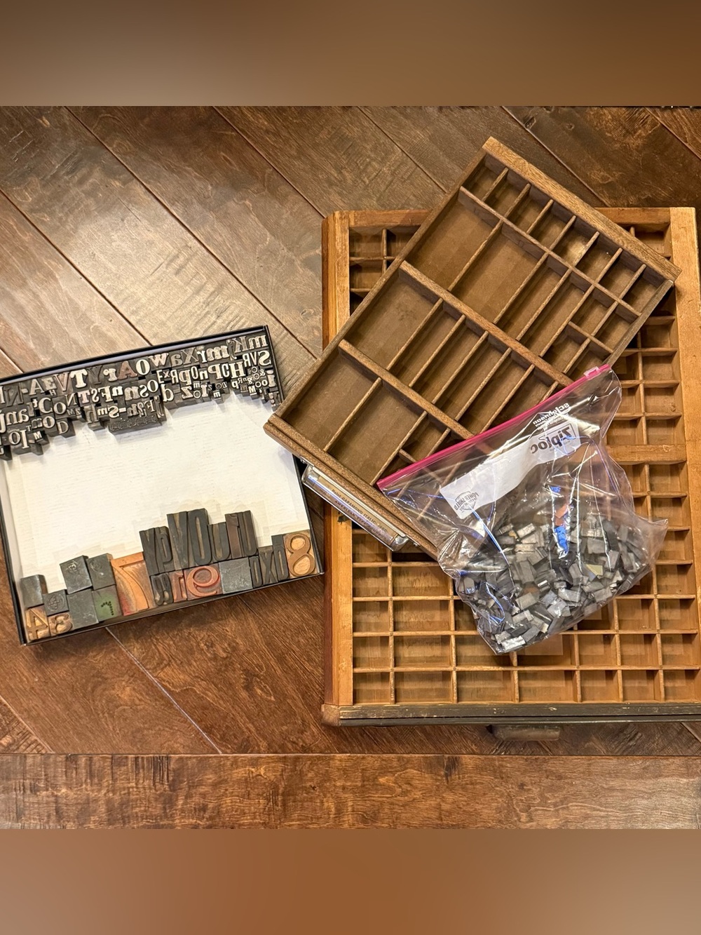 Vintage Letterpress Trays, Wood Type & Metal Printing Blocks LOT!